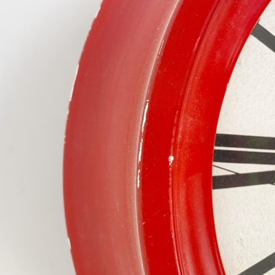 Modern Round Italian Red Wall Clock by Lorenz, 1970s-GDD-1314381