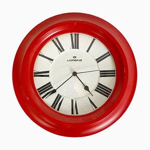 Modern Round Italian Red Wall Clock by Lorenz, 1970s-GDD-1314381