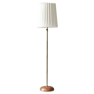 Modern Scandinavian Brass and Oakwood Floor Lamp with Le Klint Shade, 1950s-WRF-2042360