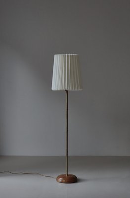 Modern Scandinavian Brass and Oakwood Floor Lamp with Le Klint Shade, 1950s-WRF-2042360