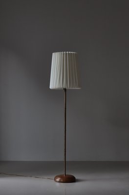 Modern Scandinavian Brass and Oakwood Floor Lamp with Le Klint Shade, 1950s-WRF-2042360