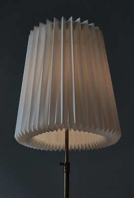 Modern Scandinavian Brass and Oakwood Floor Lamp with Le Klint Shade, 1950s-WRF-2042360