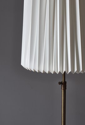 Modern Scandinavian Brass and Oakwood Floor Lamp with Le Klint Shade, 1950s-WRF-2042360