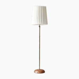 Modern Scandinavian Brass and Oakwood Floor Lamp with Le Klint Shade, 1950s-WRF-2042360