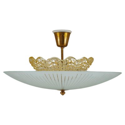 Modern Scandinavian Glass Flush Mount attributed to Orrefors,1950s-FM-1778208