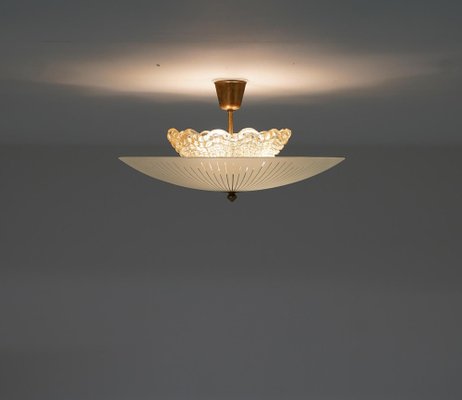 Modern Scandinavian Glass Flush Mount attributed to Orrefors,1950s-FM-1778208