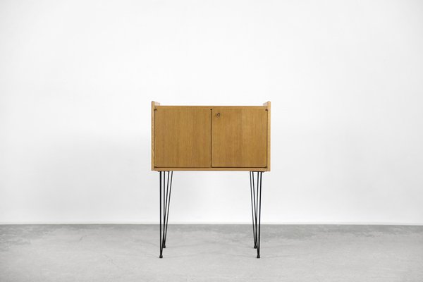 Modern Scandinavian Teak Wood Cabinet with Metal Hairpin Legs, 1960s-ZAA-1343583