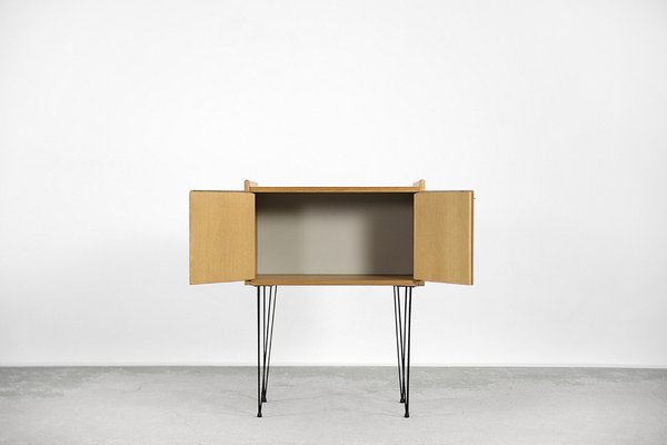 Modern Scandinavian Teak Wood Cabinet with Metal Hairpin Legs, 1960s-ZAA-1343583