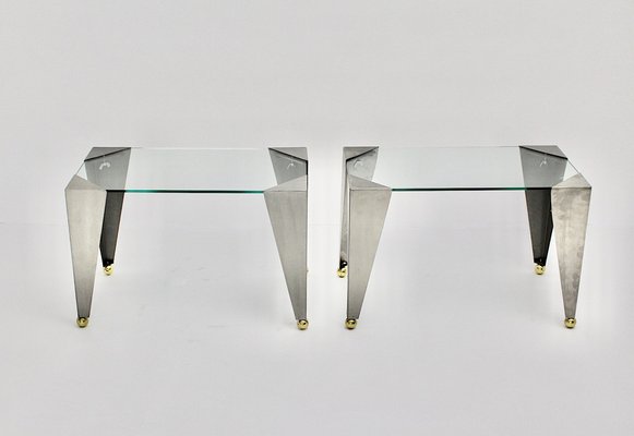 Modern Stainless Steel and Brass Side Tables, Italy, 2000s, Set of 2-NB-953951