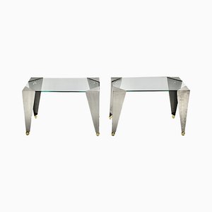 Modern Stainless Steel and Brass Side Tables, Italy, 2000s, Set of 2-NB-953951