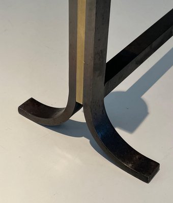 Modern Steel Chenets in Brass and Wrought Iron in the style of Jacques Adnet, 1970s, Set of 2-BA-1481478