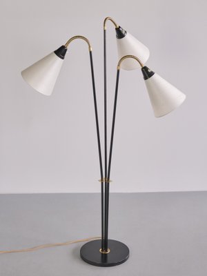 Modern Swedish Adjustable Three Arm Floor Lamp in Metal, Brass and Silk, 1950s-FMT-1727666