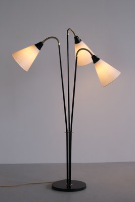 Modern Swedish Adjustable Three Arm Floor Lamp in Metal, Brass and Silk, 1950s-FMT-1727666