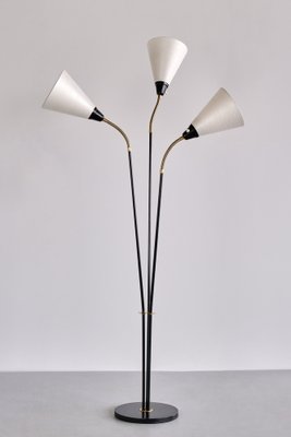 Modern Swedish Adjustable Three Arm Floor Lamp in Metal, Brass and Silk, 1950s-FMT-1727666