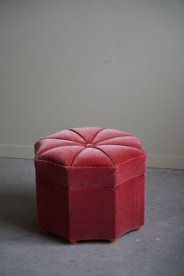 Modern Swedish Octagon Pouf in Pink Velour, 1940s-MXF-2041646