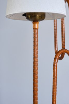 Modern Swedish Sculptural Three Arm Floor Lamp in Elm and Silk, 1930s-FMT-1740257