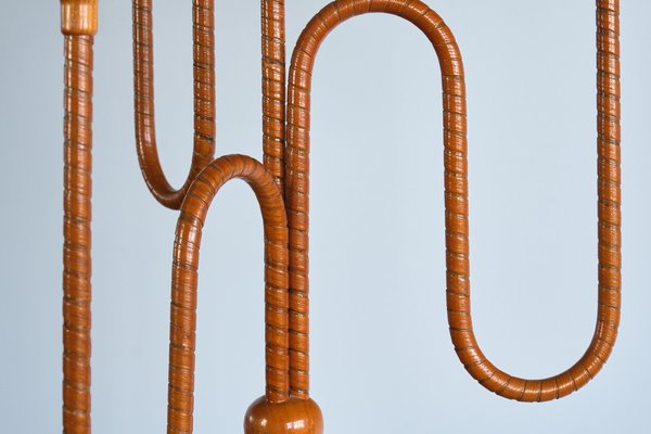 Modern Swedish Sculptural Three Arm Floor Lamp in Elm and Silk, 1930s-FMT-1740257