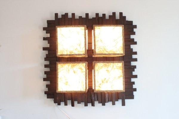 Modern Tropical Wall Lamp in Wood and Fabric, 1970s.-PLT-1251272