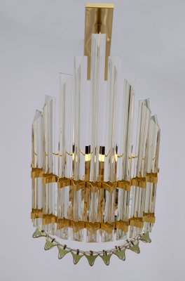 Modern Venini Style Trihedron Ceiling Lamp in Brass and Murano Glass, 1980s-FER-919736