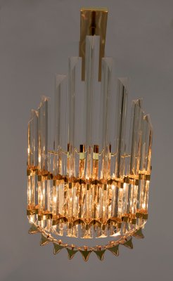 Modern Venini Style Trihedron Ceiling Lamp in Brass and Murano Glass, 1980s-FER-919736