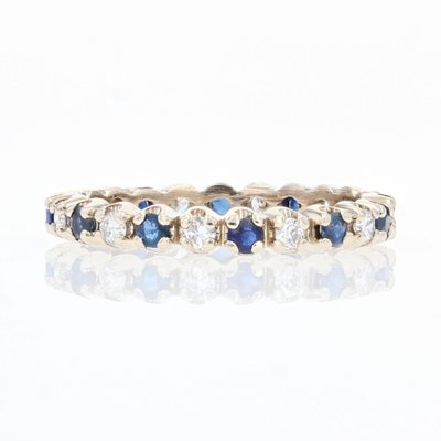 Modern Wedding Ring in 18 Karat White Gold with Sapphire and Diamonds-OLU-1315780