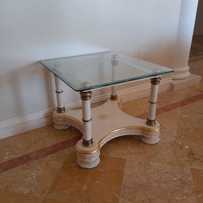 Modern Wood and Brass Tables with Glass Top, 1980s, Set of 2-TCS-1080195