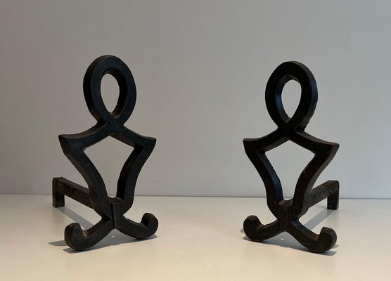 Modern Wrought Iron Chenets, 1940s, Set of 2-BA-1479952