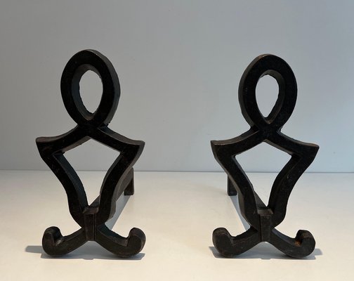 Modern Wrought Iron Chenets, 1940s, Set of 2-BA-1479952