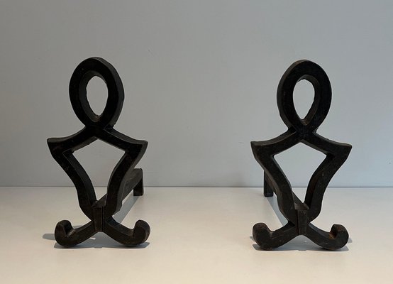 Modern Wrought Iron Chenets, 1940s, Set of 2-BA-1479952