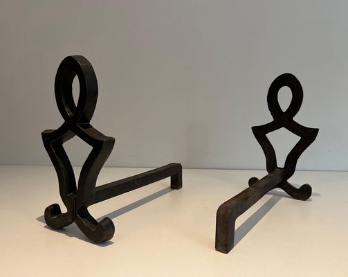 Modern Wrought Iron Chenets, 1940s, Set of 2-BA-1479952