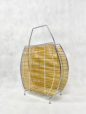 Modernist Bamboo and Steel Magazine Rack, 1980s-ZCY-1375761