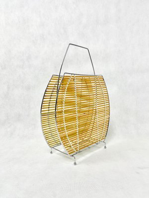 Modernist Bamboo and Steel Magazine Rack, 1980s-ZCY-1375761