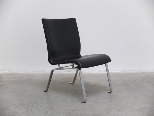 Modernist Black Leather & Steel Lounge Chair, 1960s-MHV-1745341