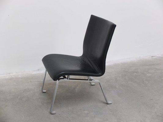 Modernist Black Leather & Steel Lounge Chair, 1960s-MHV-1745341