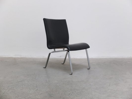 Modernist Black Leather & Steel Lounge Chair, 1960s-MHV-1745341