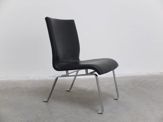 Modernist Black Leather & Steel Lounge Chair, 1960s-MHV-1745341