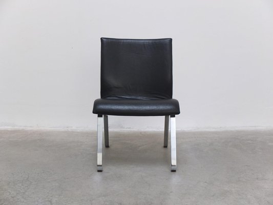 Modernist Black Leather & Steel Lounge Chair, 1960s-MHV-1745341