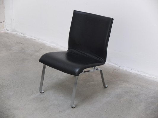 Modernist Black Leather & Steel Lounge Chair, 1960s-MHV-1745341