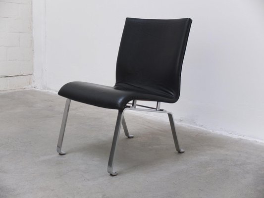 Modernist Black Leather & Steel Lounge Chair, 1960s-MHV-1745341