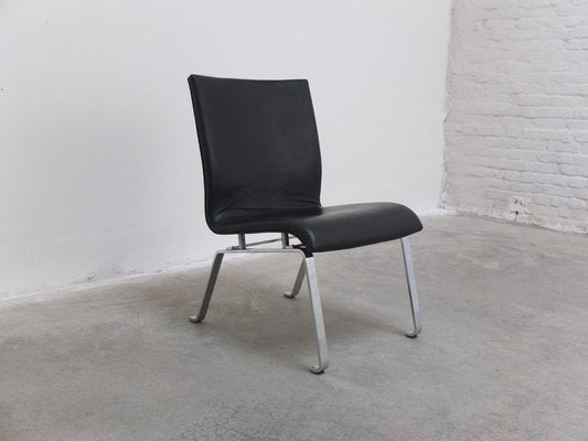 Modernist Black Leather & Steel Lounge Chair, 1960s-MHV-1745341