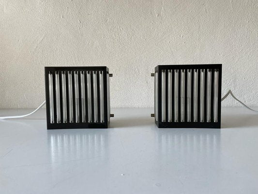 Modernist Black Square Metal and Glass Sconces from SSR, Germany, 1970s-RDS-1210085