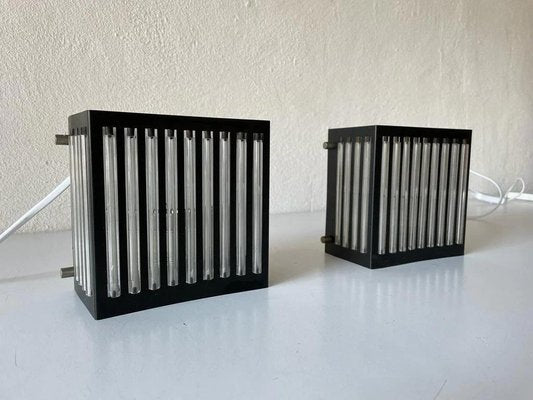 Modernist Black Square Metal and Glass Sconces from SSR, Germany, 1970s-RDS-1210085