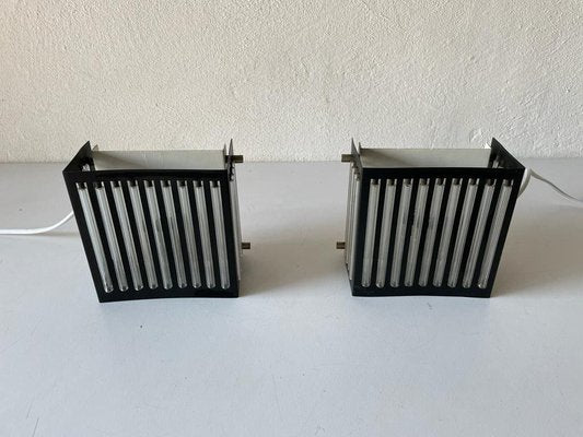 Modernist Black Square Metal and Glass Sconces from SSR, Germany, 1970s-RDS-1210085