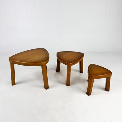 Modernist Blond Oak Nesting Tables, 1960s, Set of 3-RMX-1801073