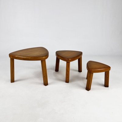 Modernist Blond Oak Nesting Tables, 1960s, Set of 3-RMX-1801073