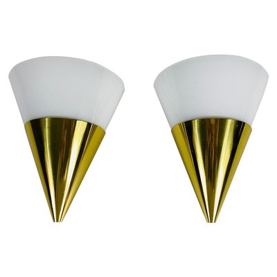 Modernist Brass and Opaline Glass Wall Lamps from Limburg, 1980s, Set of 2-PUK-829080