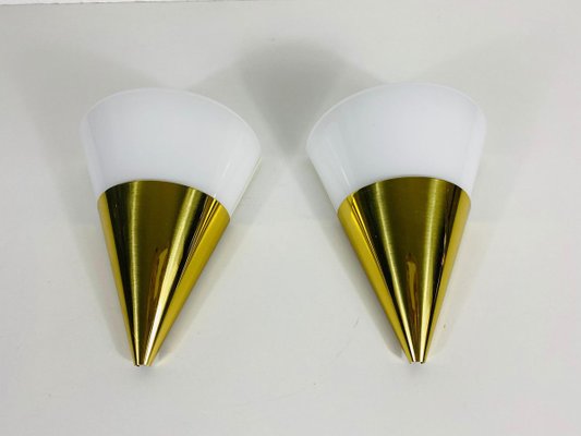 Modernist Brass and Opaline Glass Wall Lamps from Limburg, 1980s, Set of 2-PUK-829080