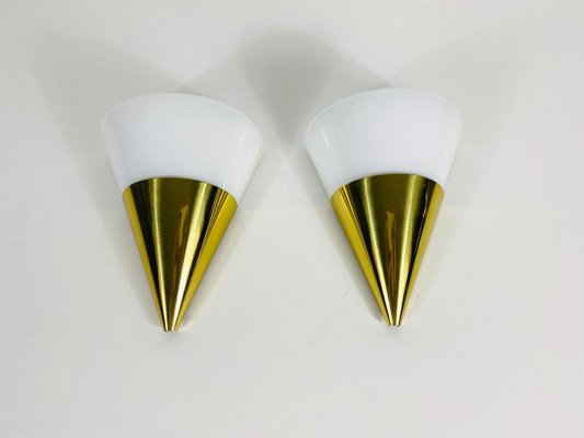 Modernist Brass and Opaline Glass Wall Lamps from Limburg, 1980s, Set of 2-PUK-829080