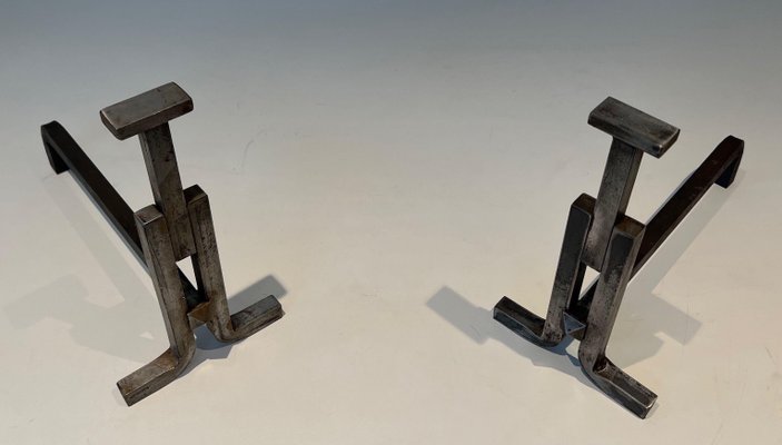 Modernist Cast Iron and Wrought Iron Chenets, 1950s, Set of 2-BA-1786667