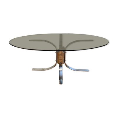 Modernist Chromed Foot and Smoked Glass Top Table, Italy, 1960s-JG-1358467